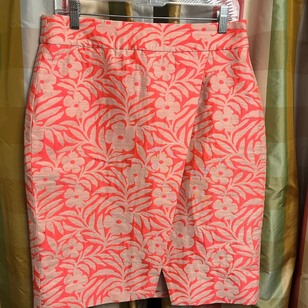 JCrew Floral Coral-Pink Pencil Skirt